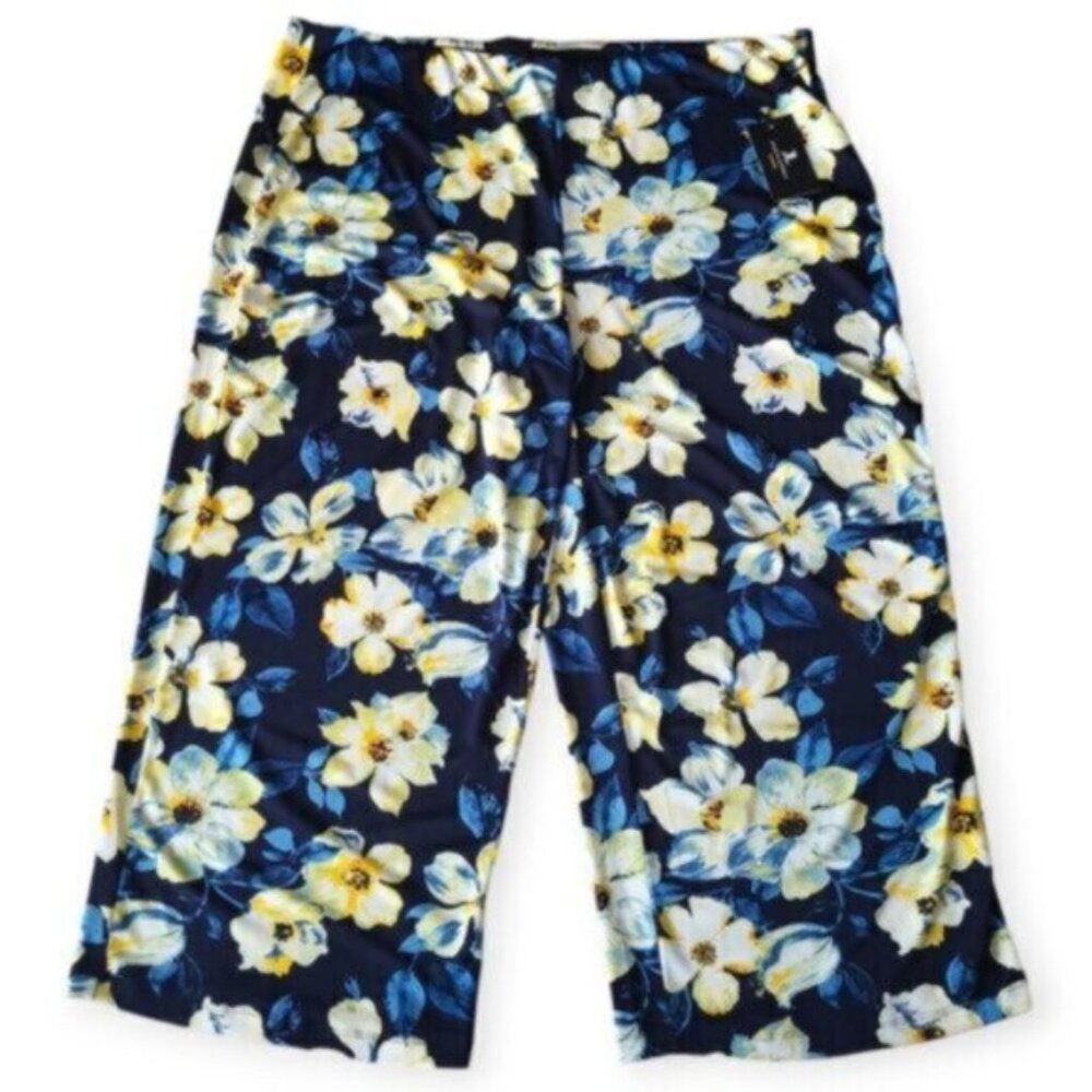 High Waist Wide Leg Cropped Floral Pant Size 3X Jules & Leopold